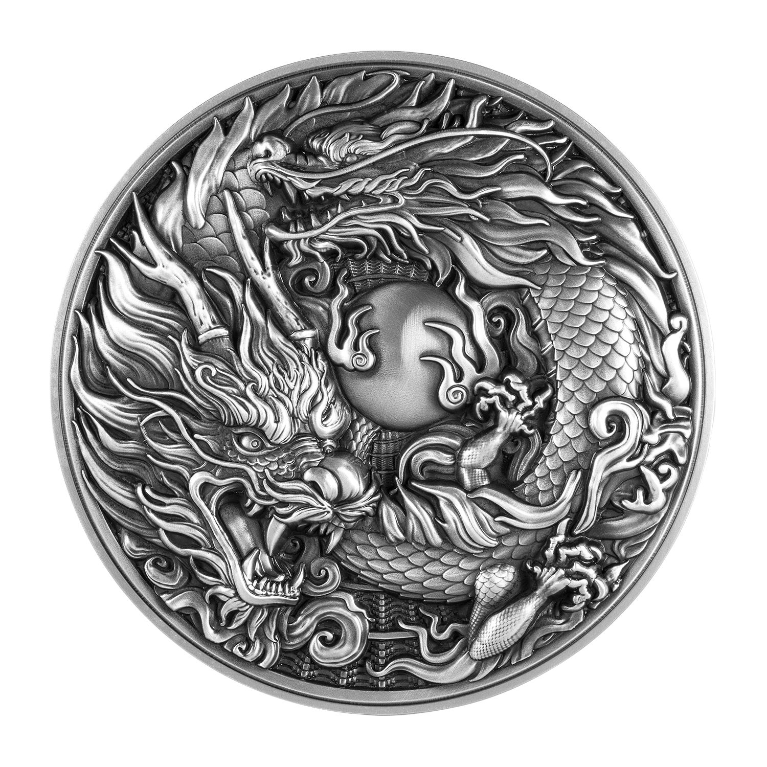 Chinese Dragon & Dragon 2 oz Silver Coin Antiqued Finished – Precious ...